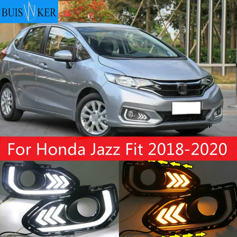 

Дневные ходовые огни, 2 шт., для Honda Jazz Fit 2018-2020, противотуманные фары, 12 В, дневной свет, Стайлинг автомобиля