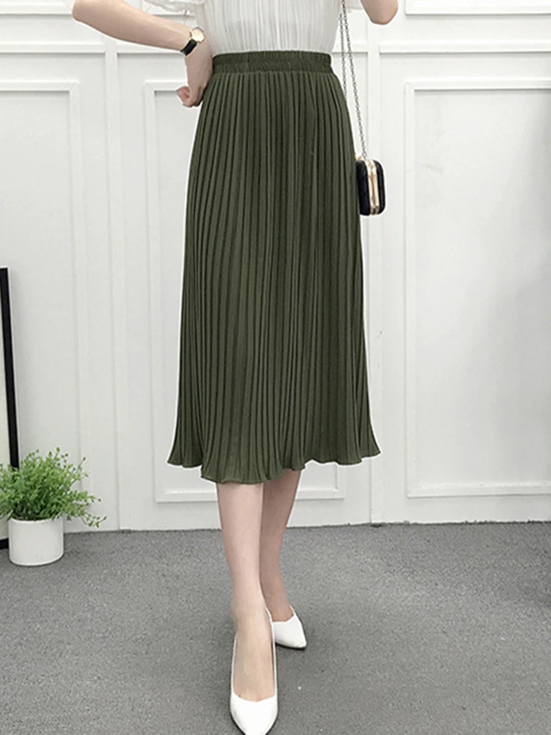 2020 Women pleated skirt high waist casual chiffon skirt female fashion cute spring summer elegant midi skirt women new DR1464 (9)