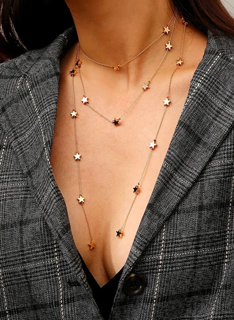 Многослойное золотое/серебряное длинное ожерелье для женщин, винтажное ожерелье со звездами, великолепное ожерелье с кисточкой, модное ювелирное изделие