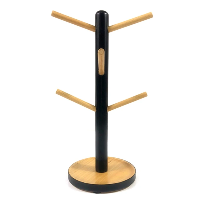 

Wooden Mug Hanging Display Rack Drinkware Shelf with 6 Hooks Tree Shape Wood Coffee Tea Cup Storage Holder Stand