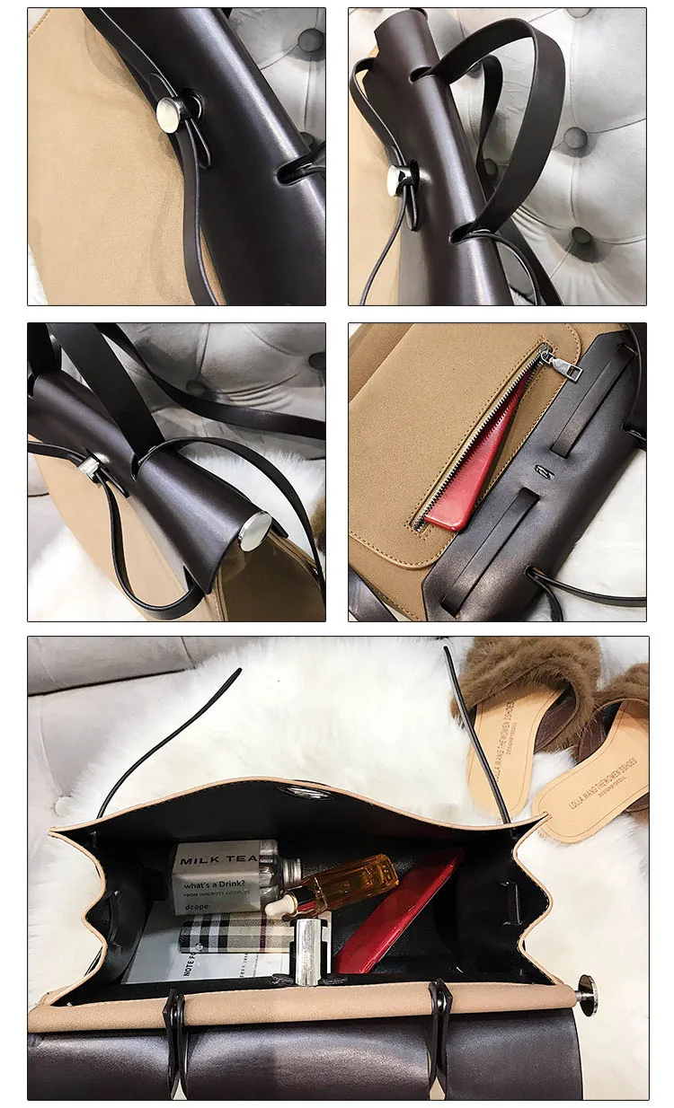 Женская сумка-портфель из искусственной кожи, ручная работа, две Модные Винтажные деловые офисные женские однотонные сумки через плечо