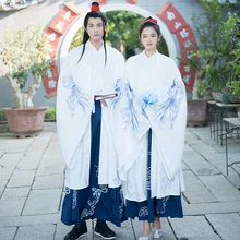 Синий Вышивка Hanfu для женщин и мужчин танцевальные костюмы фестиваль наряд певцы рейв представление одежда народная сцена феи платье DC3454