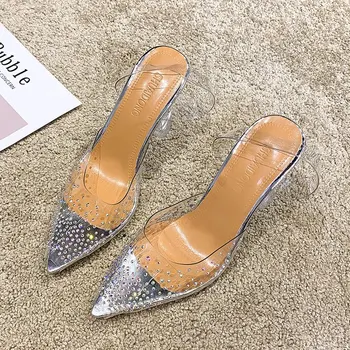 

New 2020 Pvc Clear Transparent Fetish Luxury Designer Woman Extreme Mules Super High Heels Women Sexy Shoes Ladies Pumps Sandals