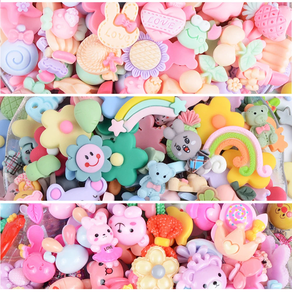 

100pcs Cute Cartoon Lucky Bag Handmade Resin Earring Pendant DIY Decoration Making Slime Clay Accessories Toys