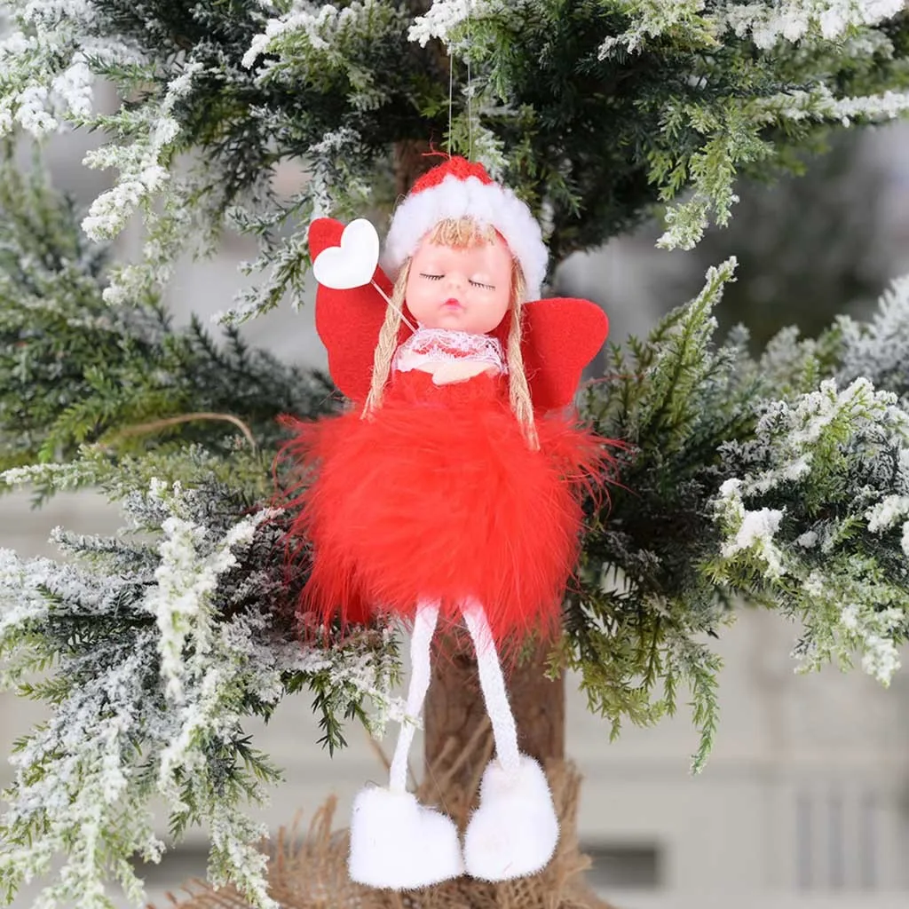 Рождественский Ангел подвеска в форме куклы с перьями Рождественская елка плюшевые Крылья куклы DIY рождественские подарки сани висячие украшения Подвески подарок Navidad