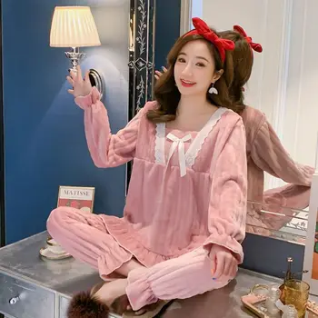 

FZSLCYIYI Womens Thick Warm Flannel Pajama Sets Winter Pijamas Set Prinyess Style Pyjamas Homewear Sleepwear Female Nightwear