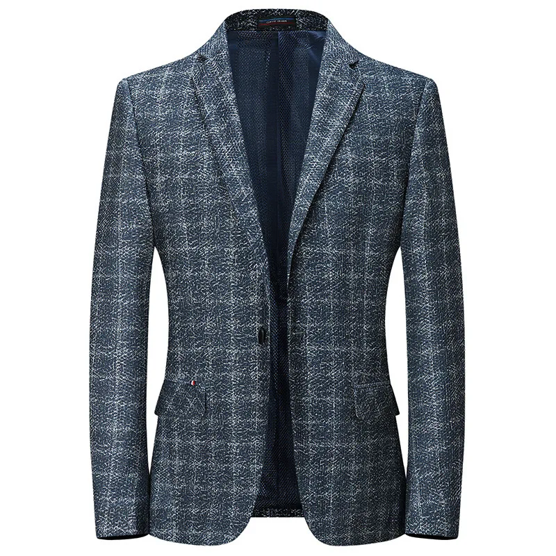 

Blazer Slim Summer Men New Business Formal Casual Plaid Suit Jacket Single Breasted 1 Button Office Work Daily Life Party Prom