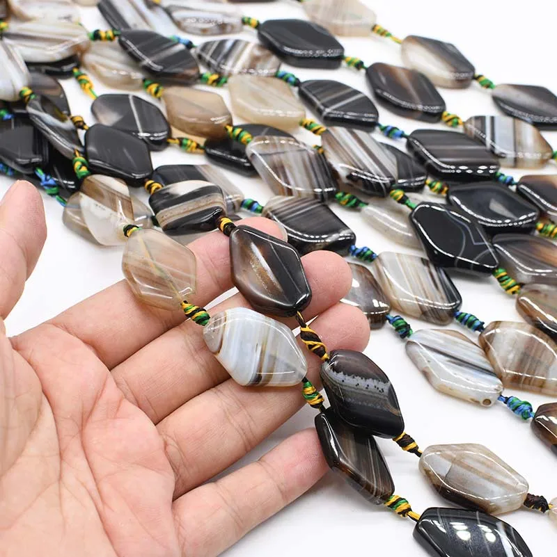2strands/lot Diamond Black and white stripe smooth agate natural stone For DIY Women Necklace Bracelet Jewelry Making 15