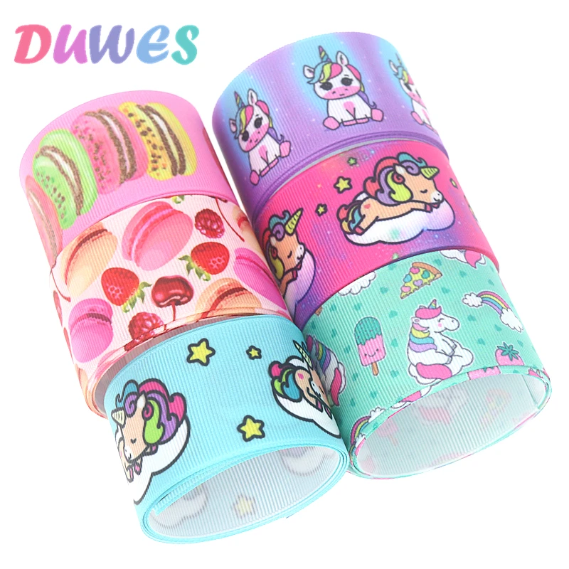 

DUWES 1.5'' 50yards unicorn cupcake Printed Grosgrain Ribbon Accessory Hairbow Headwear Decoration DIY Wholesale 38mm D1132