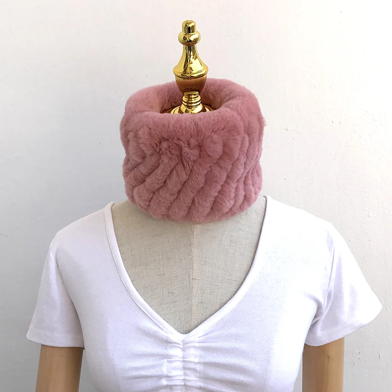 

Real Rex Rabbit Fur Knitted Headband Neck Warmer Women Head Wear Ear Warmer Neck Ring Elastic Style