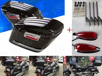 

Black Hard Saddle bags Trunk Luggage w/LED Lights For Kawasaki Vulcan Classic VN 400 VN500 VN800 VN 900 1200 1500 1600 2000