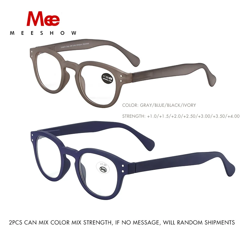 MEESHOW очки для чтения, модные мужские и женские очки, круглые очки, французская Пресбиопия, Gafas lunetes De Lecture 1513+ 1,75+ 2,25 1513 - Цвет оправы: 2pcs mix