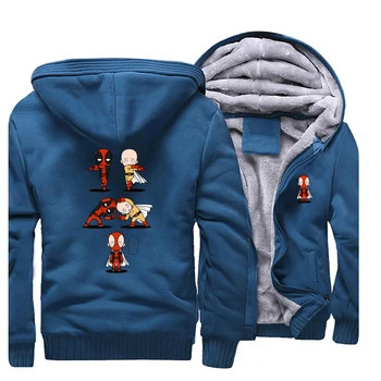 

One Punch Deadpool Hot Sale 2019 Winter Coat Thick Hoody Funny Streetwear Cartoon Raglan Men Sweatshirt Hip Hop Warm Clothing