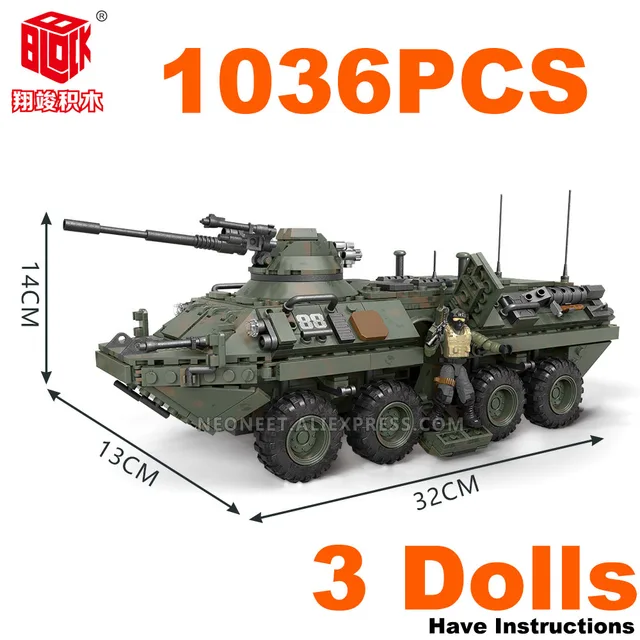 WW2 Military Stryker T-34/85 M4 M26 World War Heavy Medium Tank Armored Vehicle Model Building Blocks Army Action Figures Toy 6