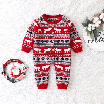 

PatPat 2020 New Autumn and Winter Baby Christmas Style Deer Print Stripe Design Long-sleeve Jumpsuit Baby Clothes