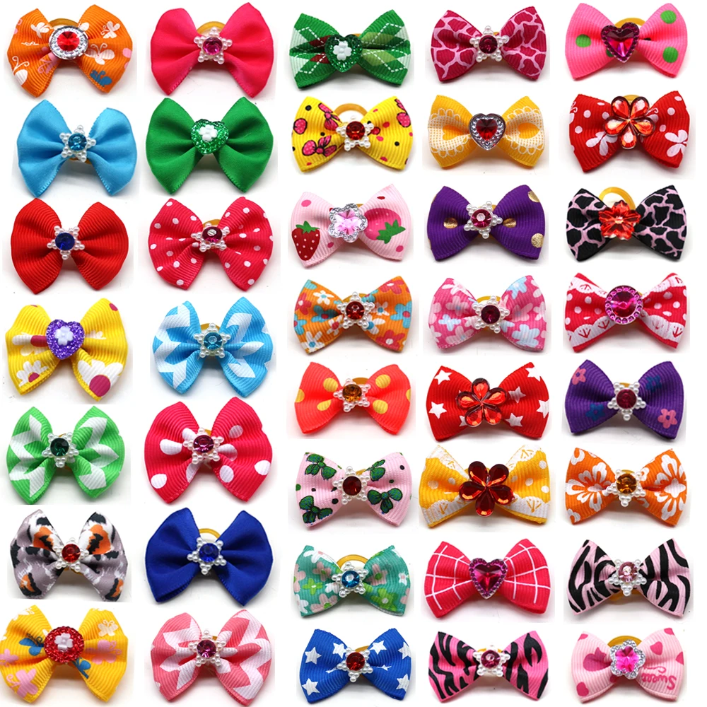 100pcs font b Pet b font Supplies Dog Grooming Bows Rhinestone Pearls font b Pet b