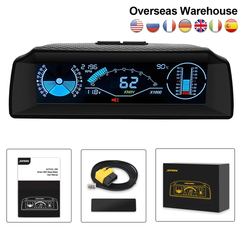 Автомобильный HUD OBD2 бортовой компьютер дисплей на головке измеритель наклона