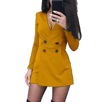 

Chic Women Solid Color Long Sleeve V Neck Double-breasted Short Jumpsuit V Neck Double-breasted Short Jumpsuit