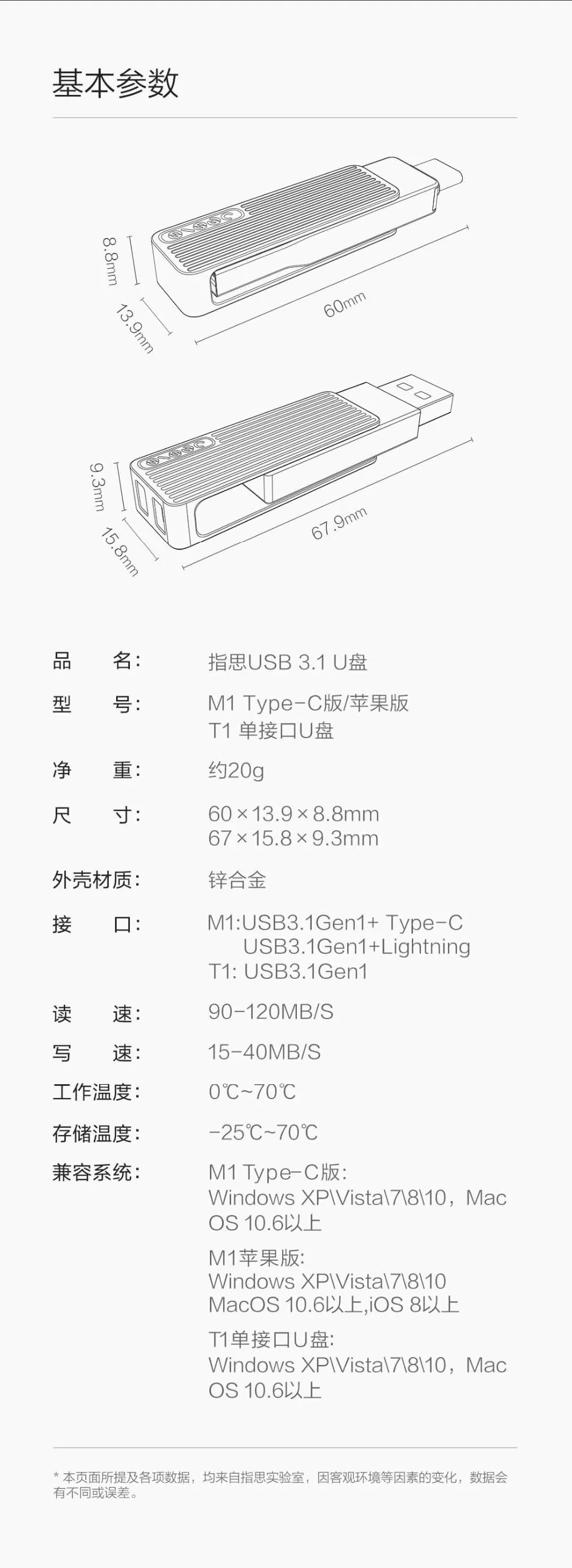 Xiaomi Jessis U диск 32 Гб 64 Гб 128 ГБ рекордер тип-c двойной USB флеш-накопитель OTG USB 3,1 USB флешка для телефона планшета ПК MAC