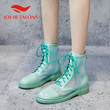 

JOUIR TALONS 2020 Dropship Fashion Genuine Leather Boots Round Toe Low Heel Zip Polka Dot Shoes Summer Women Boots