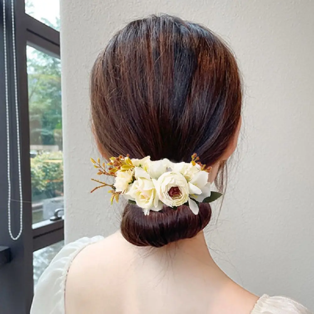 Bridal Headwear Hair Comb Boho Rustic Wedding Floral Women Flower Hairpins 1Pcs