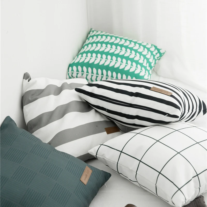 Nordic Literature Modern Pillow Cover Simple Canvas Stripe Lattice Printed Cushion Cover Home Bay Window Sofa Decoration 45x45