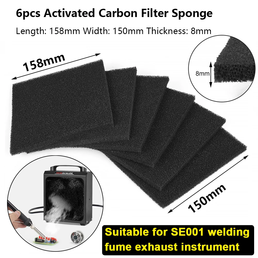 NEWACALOX 6Pcs Activated Carbon Filter Sponge for Purify Air Absorb Small Particles of Dust Welding Fume Extraction Round/Square hot air station Welding Equipment