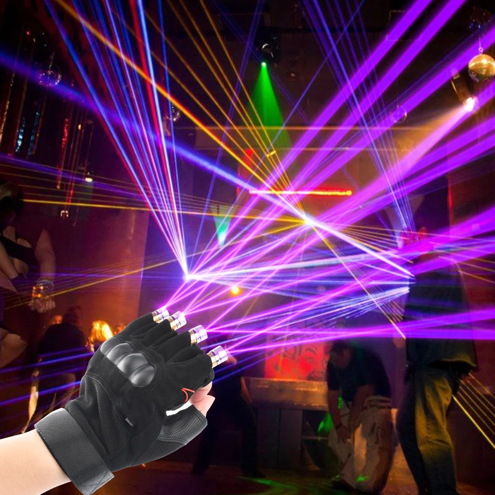 Online Guantes láser rojo verde púrpura guantes de escenario de baile luz de la palma del láser para DJ Club fiesta barras Luz de dedo de escenario accesorios personales