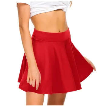 

Soft Good Quality Casual Half-circle Skirts High Waist Pleated Red Black Orange Yellow White Mini Skirt Elastic Waist Party