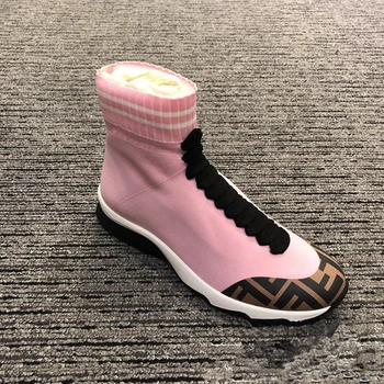 

Flying Weaving Sock Boots Woman Sock Ankel Zapatos De Mujer Lace-Up Decor Shoes High Top Sneakers Lady Trendy Boots Botas Mujer