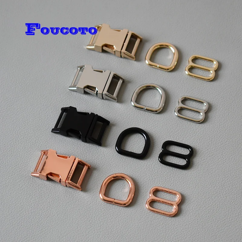 

1 set 15mm 20mm 25mm Metal breakaway buckle D rings sliders belt loop for paracord dog cat collar buckles DIY sewing accessories