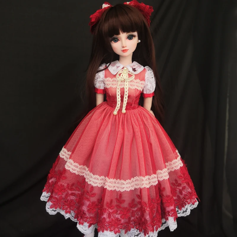 BJD одежда 1/3 bjd кукла красного цвета платье + лента для волос носки SD Yeluoli