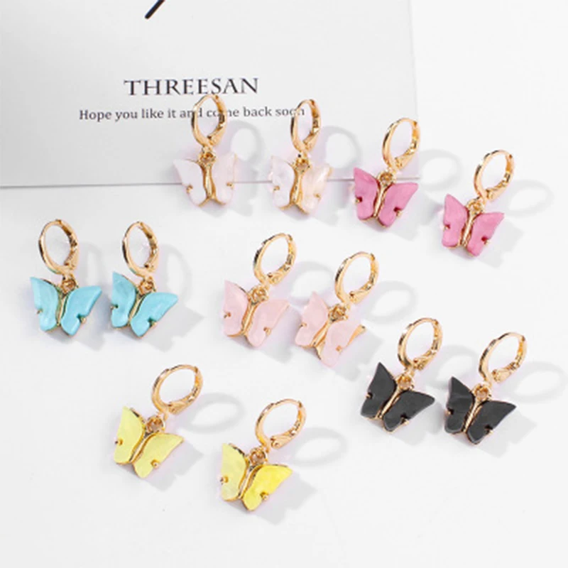 

Lagemisay European And American Fashion Butterfly Earrings For Women Simple Colorful Metal Small Fresh Sweet Earringhs Jewelry