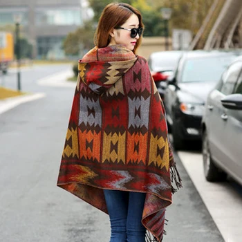

Stylish Women Shawl Hoodie Cape Poncho Acrylic Wool Shawl Scarf Fashion Girls Ladies Sweater Fringe Hooded Wraps 2019 Hot Sale