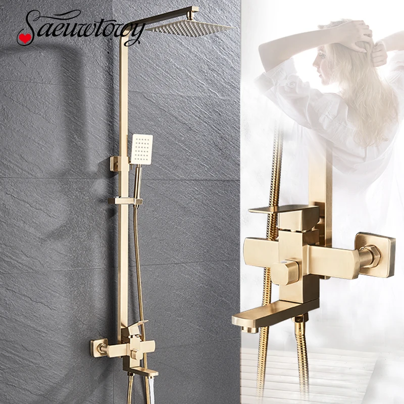 Bathroom Shower Faucet Set 304 Stainless Steel Shower Faucet Set Rain Shower Faucet Head Bathtub Hot And Cold waer mixer Crane Roatbel Spout