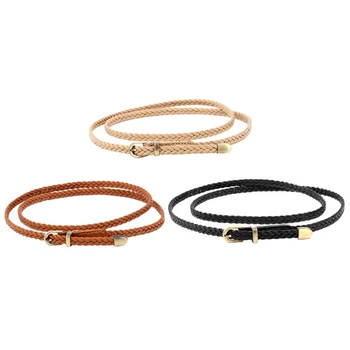 

New Hand-Woven Belt Female Pin Buckle Retro Casual Wild Thin Belt Waist Rope Decoration 1 Set of 3 Colors