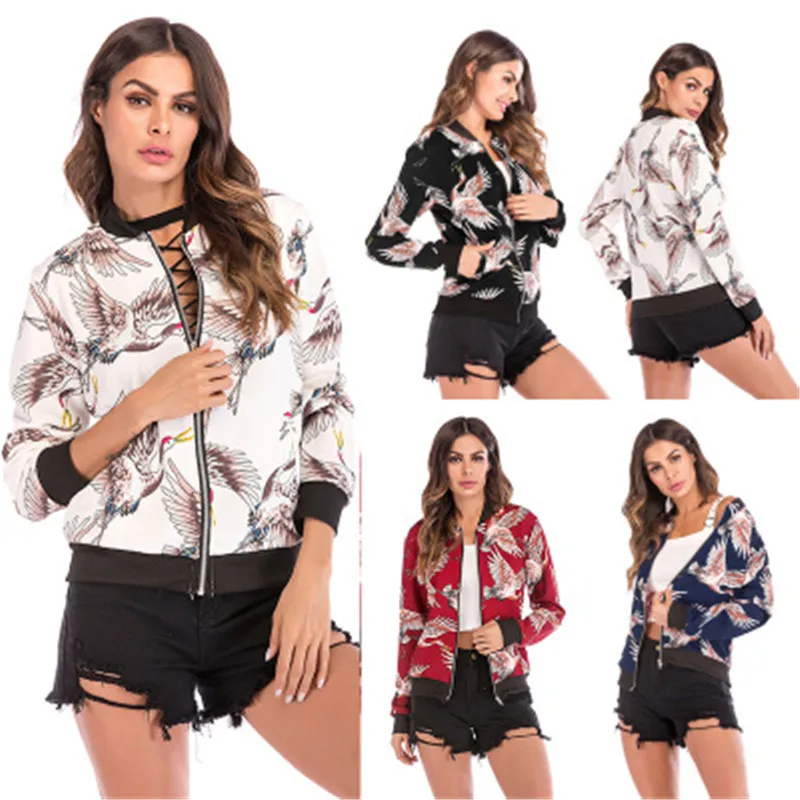 

Women's Bomber jacket baseball fashion floral plus women jackets ladies size 2020 spring with autumn zipper pockets print street