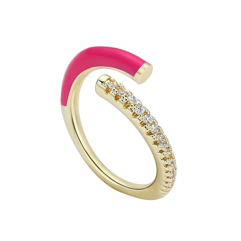 Finger Ring Adjustable Rings Opening Ring Summer Colorful Neon Enamel Open Adjusted Finger Ring For Women Fluorescent Fashion Copper Zircon Jewelry