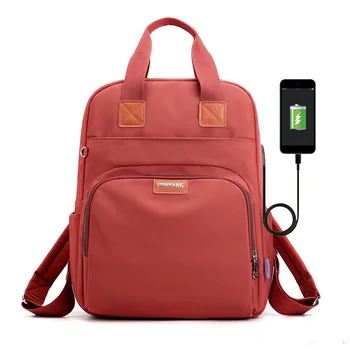 

USB Charging Women Backpack For Student Laptop Bag 15.6 Inch Travel Waterproof Handbag Solid Color Backpack For Teenengers Girls