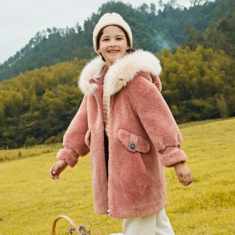 Новые зимние свободные пальто из натурального меха ягненка Повседневная оторочка из овечьей шерсти плюшевый пиджак Modis шерсть детская верхняя одежда пальто Y2133 - Цвет: pink