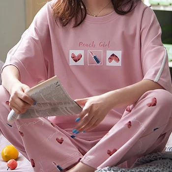 

Women's Cute Cozy Pajamas Set 2 Pieces Korean Pajama 2020 Summer Casual Short-sleeved Trousers Home Clothes For Women Sets