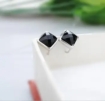 

2017 high quality 925 sterling silver clip on black onyx women black earring