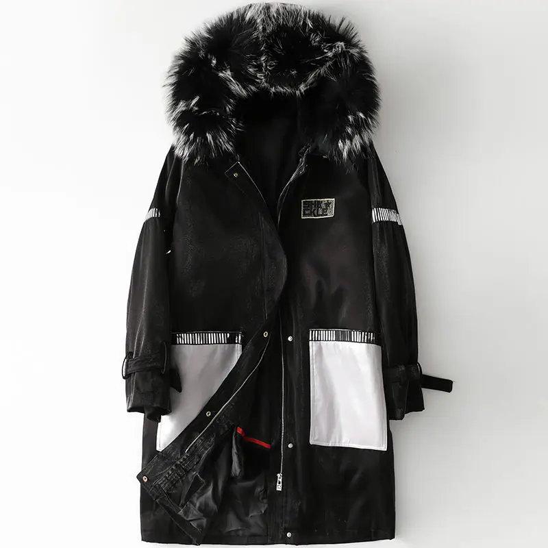 

100% rabbit fur coat 2020 autumn and winter thicken new raccoon fur collar hooded panda style parker coatfemale