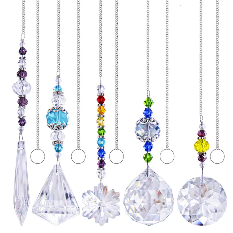 H&D Chandelier Suncatchers Prisms Glass Rainbow Maker Chakra Hanging Suncatcher Window Sun Catcher Gift,Pack of 5