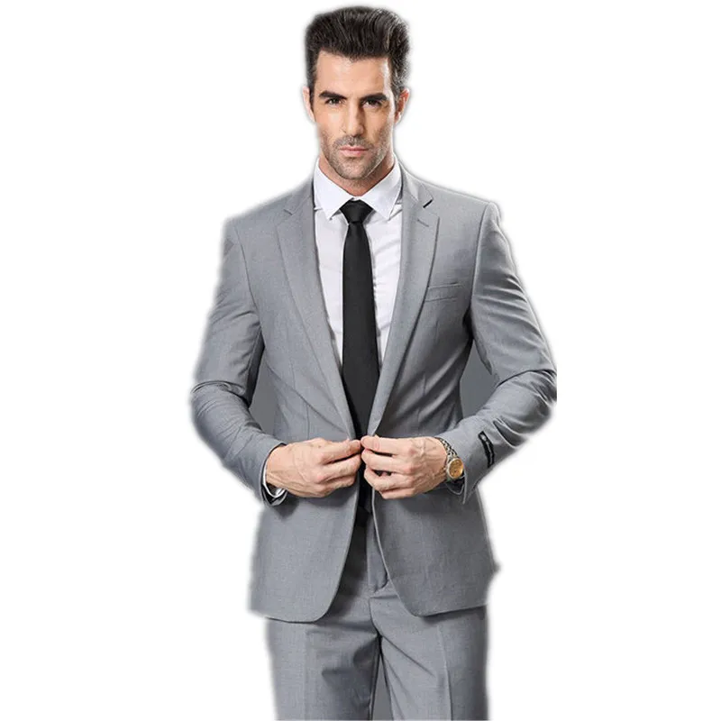 

New men suit gray and black collar incision single breasted two-piece suits best man suit custom jacket + pants + tie
