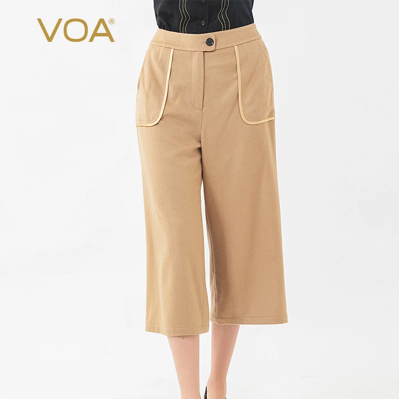 VOA 14.75 Micron Small Cashmere Natural Waist One-Button xie cha dai Covered Edge Camel Capri Cashmere Wool Loose Pants SK928 VOA 14.75 Micron Small Cashmere Natural Waist One-Button xie cha dai Covered Edge Camel Capri Cashmere Wool Loose Pants SK928