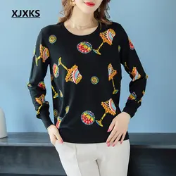 XJXKS осень 2019 свитер с принтом женский длинный рукав Модный узор длинный рукав свитера Modis плюс размер пуловер женский джемпер