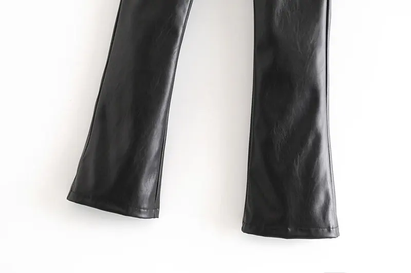 Новинка, женские модные черные узкие брюки из искусственной кожи, деловая Женская одежда, повседневные узкие брюки на молнии, брюки до середины икры, P569