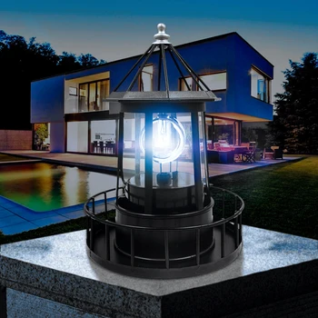 

Lighthouse Solar LED Light Rotating Lamps Yard Garden Fence Outdoor Rotating Beam Sensor Beacon Lamp Lighting Tools House Decor
