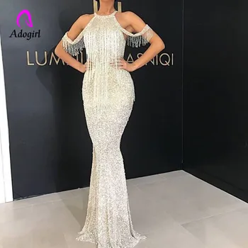 

White Tassel Off Shoulder Long Maxi Dress Solid Sparkly High Waist Women Dresses Glamorous Summer Evening Party Dresses Vestidos